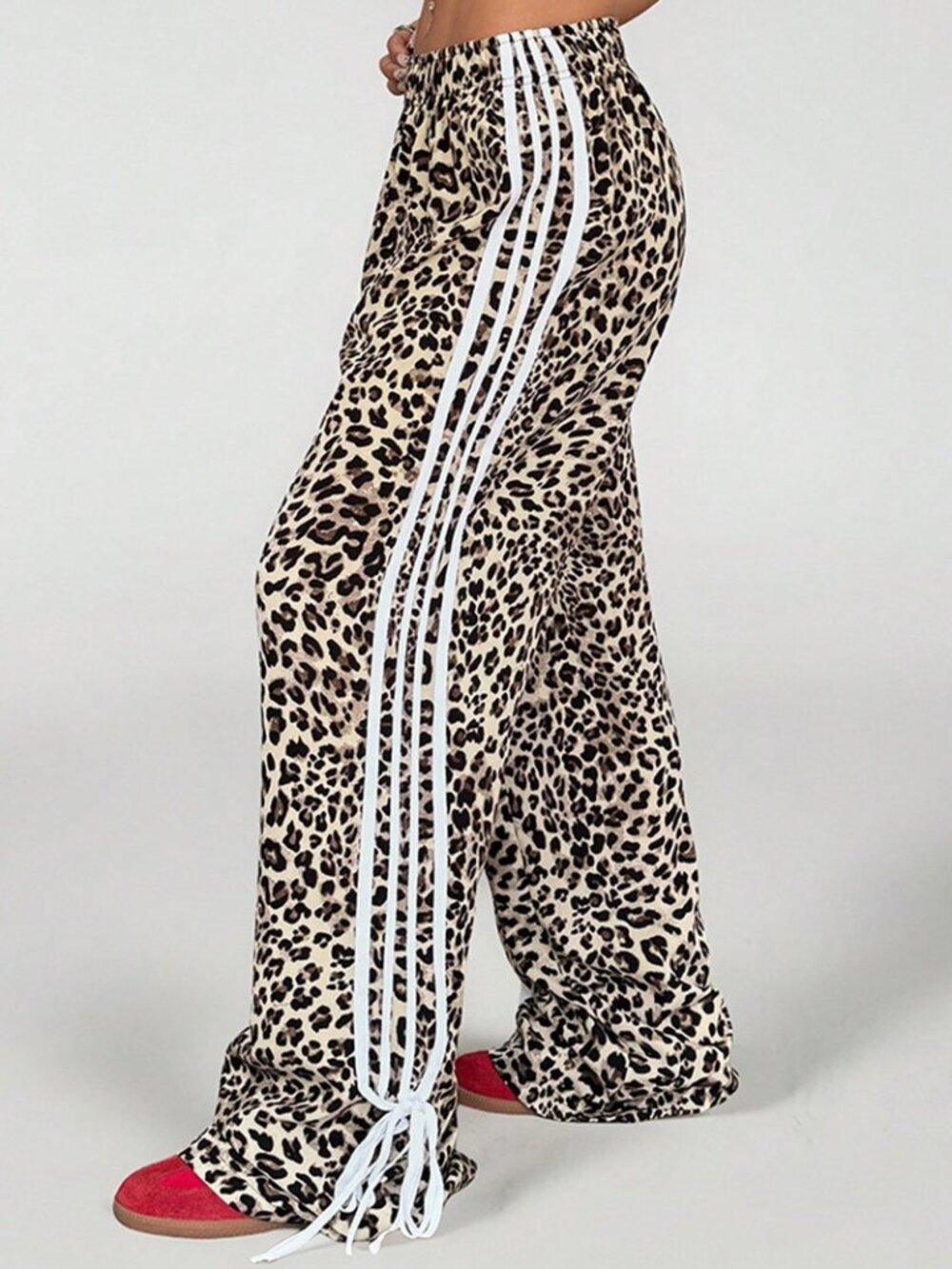 Leopard Print pant with Stripes on side with ties